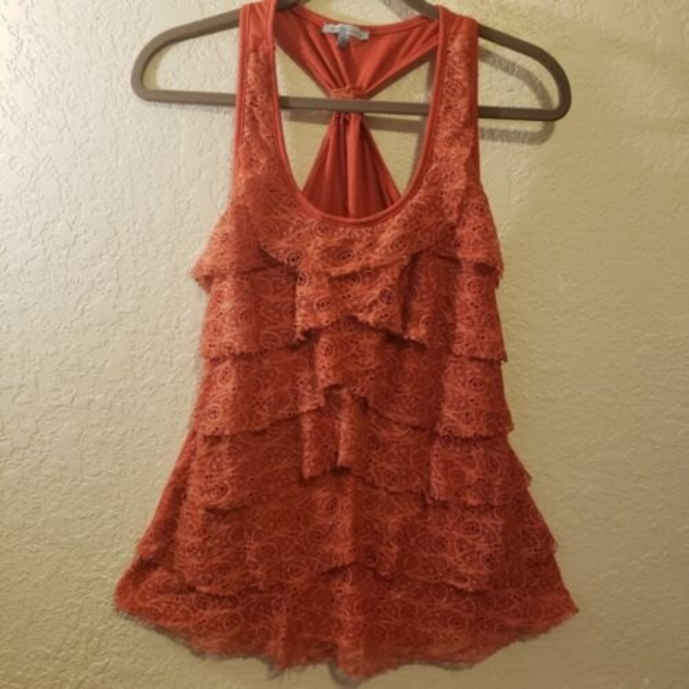 Ruffled Lace Charlotte Russe Tank Top Sz Large Rust Colored